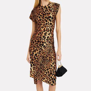 NWT Paco Rabanne Leopard Jersey Gathered  Dress